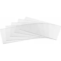 Clear plastic inside lens covers for Honeywell PAPR lenses, supplied in a 5-pack. These covers feature side adhesive locations for secure attachment to the interior lens surface, protecting against scratches and debris in industrial environments