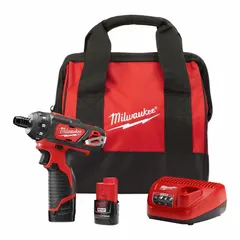 This cordless screwdriver kit features a brushed motor and 1/4 in drive, delivering a torque range of 0 to 275 in-lb. It is suited for assembly, fastening, and light-duty driving tasks in manufacturing, maintenance, and construction environments.