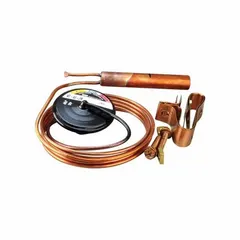 Thermostatic expansion valve element for use with R-401A refrigerant. Features 1/4 in SAE Flare and 3/8 in SAE Flare connections. Compatible with manufacturer model number 1538-000. Used in refrigeration systems to regulate refrigerant flow.