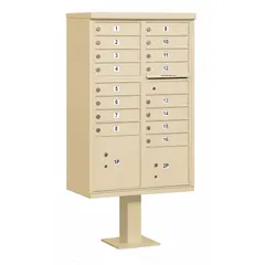 Cluster Box Unit: CBU, 18 Doors, Horizontal, 62 in H x 30 1/2 in W x 18 in D, Pedestal Mounting (MPN 3316SAN-U). Key specifications — attr1083701: Front; attr1091061: Lockable; attr1096729: Horizontal; attr1126060: CBU.
