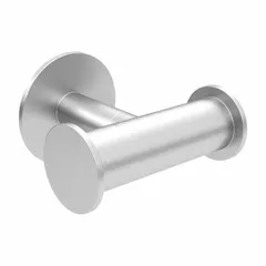 This double robe hook is constructed from stainless steel with a brushed nickel finish. It provides two hanging points for robes, towels, or clothing in bathrooms or washrooms. Dimensions: 2 in x 3 in x 2 3/4 in.