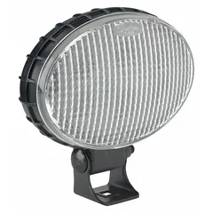 Oval LED floodlight with black housing, designed for surface-mount installation on vehicles. Features a pedestal mount and PE-12015792 connector for removable attachment. Provides broad-area illumination for work sites, service trucks, and off-road equipment.