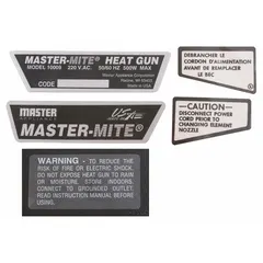 Replacement label for the housing assembly of Master Appliance power tools. Designed to fit model 10009. Ensures proper identification and fitment on compatible equipment.