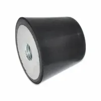 Flat conical vibration-isolating mount with a Buna-N body. Female x non-threaded style connection. Used to dampen vibration and reduce noise transmission in industrial equipment such as pumps, compressors, and machine tools