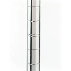 This stainless steel post is designed for use as a structural component in industrial wire shelving systems. It features a split sleeve design and antimicrobial resistance properties, suitable for dry environments. Sold individually, it does not include leveling feet.