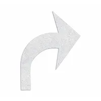 White thermoplastic pavement marking in the shape of a right turn arrow. Measures 8 ft long by 6 1/8 ft wide. Applied using a hand torch for permanent installation on asphalt or concrete surfaces. Used to direct traffic flow in parking lots, roadways, and similar areas