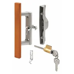 This recessed handle for sliding doors measures 9 inches in height and 2 1/8 inches in width. It is designed to provide a flush-mount locking solution for sliding doors in various settings, offering space efficiency and secure door control.