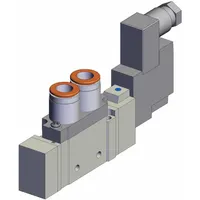 Single solenoid, five-way/two-position, 5-port directional control valve from the SY7000 Series. Operates on 24V DC with internal pilot and non-locking manual override. Used in industrial automation to control the direction of compressed air to actuators or cylinders