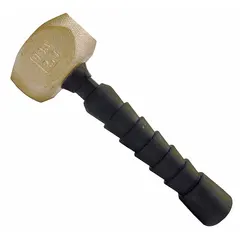 This non-sparking engineering hammer features a 1 1/2 lb head with a 1 1/4 in diameter and a fiberglass handle. The hexagon head shape is designed for striking tasks in environments where spark prevention is critical, such as areas with flammable gases or dust. Overall length is 10 in.