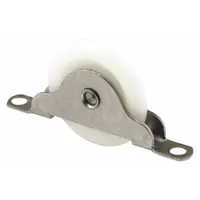 This hanging door roller measures 2-1/2 inches in length and 9/32 inches in width, with a maximum weight capacity of 60 lb. Supplied as a pair, it is designed for use in sliding door applications in residential or light commercial settings