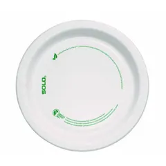 White paper plate with clay coating, 6-inch diameter, single compartment. Sold in a pack of 125. Suitable for serving light to medium foods at events, catering, or daily use.