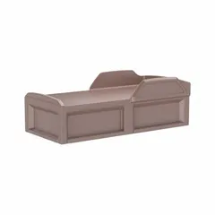 This no-storage bed frame is constructed of brown polyethylene for moisture and impact resistance. Measuring 80 inches long, 36 inches wide, and 27 inches high, it is suited for institutional environments requiring easy cleaning and long-term durability.