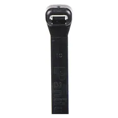 Black nylon cable tie with 15 1/2 in nominal length and 0.33 in width, rated for outdoor use. Bundles up to 4 1/4 in diameter. Suitable for securing wires and cables in electrical, telecommunications, and industrial applications.