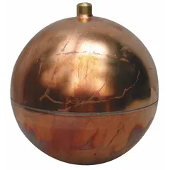 Copper float ball with external 5/16"-18 machine thread for use in liquid-level control applications. Suitable for operating mechanical valves or switches in tanks and sumps where buoyancy is required.