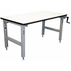 This open-base workstation features a gray laminate top measuring 72 inches by 36 inches. It has an overall load capacity of 750 pounds. Suitable for assembly, inspection, and packaging tasks in industrial and warehouse settings.