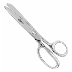 These all-metal scissors feature an 8-inch overall length with a straight, rounded steel blade in a silver finish. Designed for right-hand use, the handles are equipped with a vinyl grip for comfort. Suitable for general cutting tasks such as paper, fabric, light materials, and packaging in industrial, textile, or workshop settings.