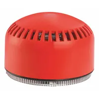 Outdoor electronic sounder producing a siren tone for audible warning. Operates on 120 to 240V AC or 12 to 24V AC/DC. Red housing suitable for industrial plants, warehouses, and perimeter safety zones
