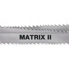 General purpose metal cutting blade with M42 high-speed steel cutting edge for cutting ferrous and non-ferrous metals. Bi-metal construction with variable cutting edge design. Blade width 1 in, thickness 5/8, length 12 ft 6 in. Suitable for use in band saw machines for fabrication and maintenance tasks.