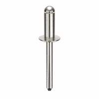 Inch-series blind rivet with a dome head, 0.249" diameter, 1 34/37" overall length, 19/32" body length, and 1 59/64" overall length. Supplied in a 100-piece pack. Used for permanent fastening in applications with single-sided access, such as metal fabrication and assembly