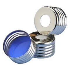This screw-on cap features a magnetic septa for needle penetration in sample injection or gas chromatography applications. Constructed with a silver steel and PTFE composition, it fits 18-425 mm screw closures and is designed for 18 mm diameter openings.