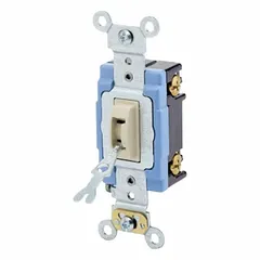 Single-pole maintained locking wall switch rated 120/277V AC and 15 A. Non-illuminated ivory finish. Suitable for applications requiring a switch that stays in position until manually changed, such as controlling lighting or equipment in commercial and industrial settings.