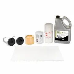 This maintenance kit is designed for scheduled service of compatible rotary screw air compressors. It includes Ultra Coolant and replacement filters to support compressor efficiency and extend equipment life. Suitable for use in industrial compressed air systems requiring periodic fluid and filter changes.