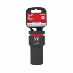 This 3/4" drive impact socket features a 20 mm metric, 6-point, deep configuration with friction retention. The black phosphate finish provides corrosion resistance. It is used for fastening and loosening metric hex fasteners in heavy-duty applications requiring high torque.