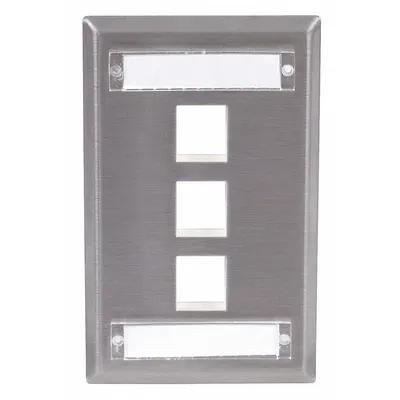 HUBBELL PREMISE WIRING Wall Plate: Gray, 1 Gang, 3 Port, Flat Module, Stainless Steel - Keystone Wall Plates
