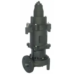 Three-phase sewage grinder pump rated 460V AC, 5 hp, delivering 99 gpm at 10 feet of head. Features a 2-1/2 inch flange connection. Switch not included. Designed for grinding solids and pumping wastewater in sewage systems where gravity drainage is not feasible.