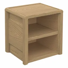 ISO-type nightstand in Heritage Oak finish. Overall dimensions: 21 1/2 in width, 17 1/2 in depth, 22 in height. Suitable for bedside use in hospitality, healthcare, or residential settings, providing a compact surface and storage for personal items.