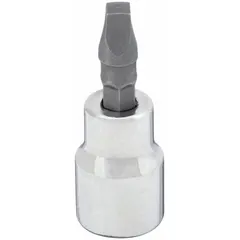 This square bit socket features a 3/8 in drive size and an R3 square tip for driving square-head fasteners. The fixed insert design provides a secure connection. With an overall length of 1 13/16 in, it is suited for industrial assembly, maintenance, and repair tasks requiring precise torque transfer.