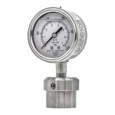 PIC GAUGES 301L254E/0JJJ100 Dial Pressure Gauge with 316 SS - Dial Pressure Gauges with 316 SS Female-Threaded Mini-Seal