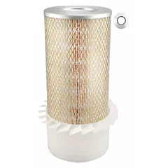 Engine air filter with round-oval shape and axial seal. Outside diameter 6 3/32 in. Compatible with Allis-Chalmers farm equipment. Used in tractors and agricultural machinery to filter intake air.