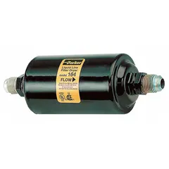 Steel shell filter drier for 20-ton systems, using a molecular sieve core. Measures 6.3 inches in length. Compatible with HCFC refrigerants. Used in HVAC and refrigeration liquid lines to remove moisture, acids, and contaminants.