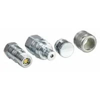 Steel-bodied hydraulic quick-connect coupling set with 3/8"-18 thread size and maximum flow rate of 7.57 lpm. Used for connecting hydraulic hoses in high-pressure systems in industrial maintenance, construction, and manufacturing applications