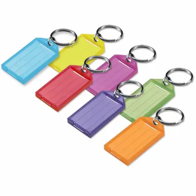 LUCKY LINE PRODUCTS Key Tag: 10 Key Tags, Rectangle, Multi-Color, Plastic, Blank Label, 2 1/4 in Overall Ht - Unlabeled Key Tags