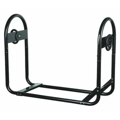 This steel carriage and roll-about stand is finished in black with a powder-coated surface. It measures 43 1/4 inches in length and 14 1/2 inches in width, and includes mounting hardware. Designed to support and transport industrial fans and equipment, its tilt feature aids in positioning and mobility in workshops and warehouses.