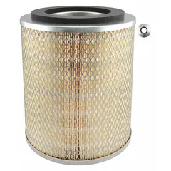 Round/oval engine air filter with axial seal. Inside diameter 7/16 in. Provides intake air filtration for construction equipment engines, protecting against airborne contaminants.