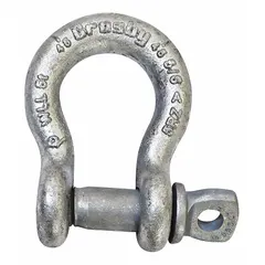 This CROSBY anchor shackle is designed for heavy-duty lifting and rigging applications. It has a working load limit of 30,000 lb and a width between eyes of 1 13/16 in. The shackle is used to connect chains, slings, or cables to anchor points in construction, marine, and industrial settings.
