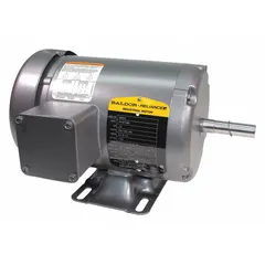 Totally enclosed fan cooled (TEFC) 3/4 hp motor with rigid base mount. Operates at 1725 RPM on 208-230/460V AC, drawing 3.2-3/1.5 A full load current. Suitable for pumps, fans, conveyors, and compressors in industrial environments.