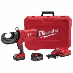 Cordless crimping tool with C-head for U dies, accepting 8 AWG to 750 kcmil copper and aluminum conductors. Powered by M18 battery system with ONE-KEY capability. Suitable for electrical construction and industrial maintenance applications requiring high-force crimps on large-gauge cables.