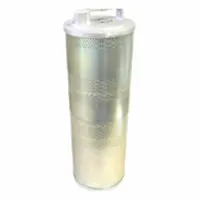 Cartridge hydraulic filter with cellulose media, 3 7/8 in inside diameter, for hydraulic fluid. Used in hydraulic systems to remove contaminants, protecting pumps, valves, and cylinders