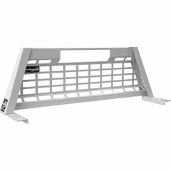 This steel headache rack is designed for trucks with a 20.2-inch bed length. It provides a barrier behind the cab to help protect against cargo shifting forward. The rack has an overall height of 20 1/5 inches and is finished in white.