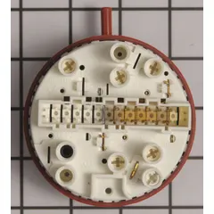 Genuine OEM water level switch for Whirlpool washing machines and dryers. Monitors and controls water fill levels to ensure proper volume for each cycle, preventing overfilling or underfilling. Used in residential and commercial laundry equipment.