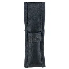 Black nylon tool holster with one pocket and open-top closure. Attaches via belt slot to belts up to 2 1/4 inches wide. Designed for carrying knives.