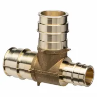 Expansion brass barbed tee with barbed x barbed x barbed connections. Accommodates PEX tubing with IDs of 2 in, 1-1/2 in, and 2 in. Used in plumbing systems to join three lines for branch or manifold applications
