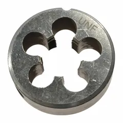 This solid power tool part has a 1-1/2 inch outer diameter and 1/4-28NF thread. It is intended as a replacement component for compatible power tools.