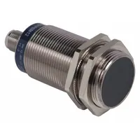 Shielded cylindrical inductive proximity sensor with built-in M12 connector and 3 wires. Operates on 12-48V DC supply voltage. Detects metallic objects without contact for position sensing, part detection, and machine control in industrial automation systems
