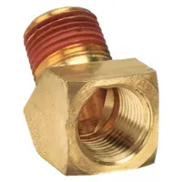 This 45° metal pipe elbow is used to change flow direction in high-pressure piping systems. It features a 3/4 in female NPT threaded connection on one end and a 3/4 in male NPT threaded connection on the other, with factory-applied sealant for leak resistance. Rated for maximum operating pressure of 1,000 psi