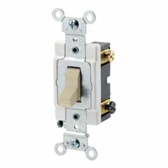 4-way maintained toggle switch rated 20 A at 120/277V AC. Ivory finish, non-illuminated. Used in multi-location lighting control circuits with two 3-way switches.